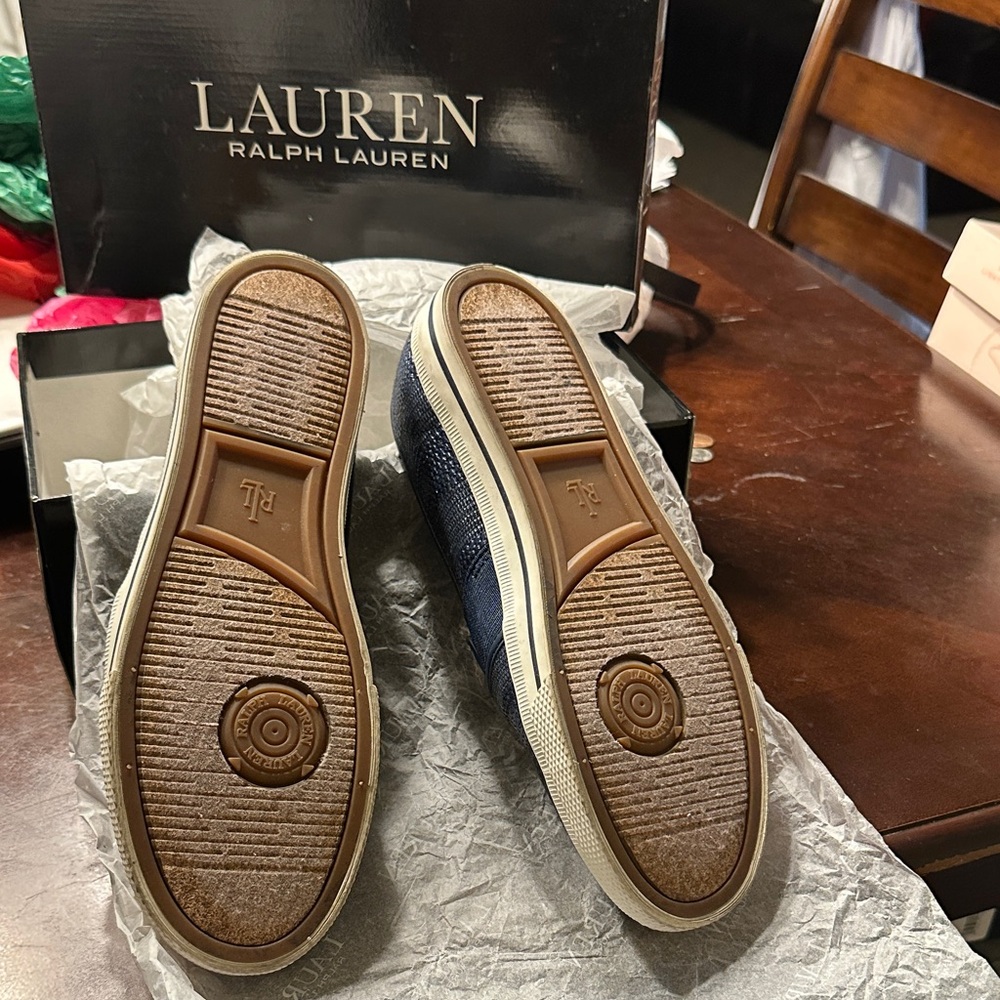 Women Lauren Ralph Lauren Textured Navy Loafers - Picture 4 of 6